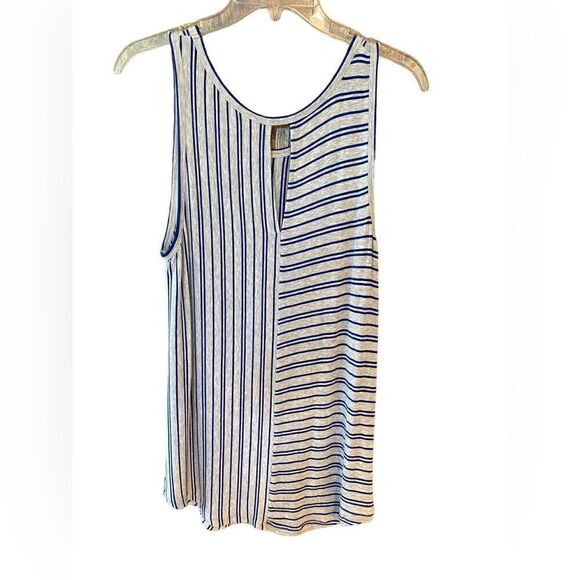 Cabi Sz M Blue Gray Stripe Long Relaxed fit Comfortable Semi-Open Back Tank Top - Picture 2 of 6